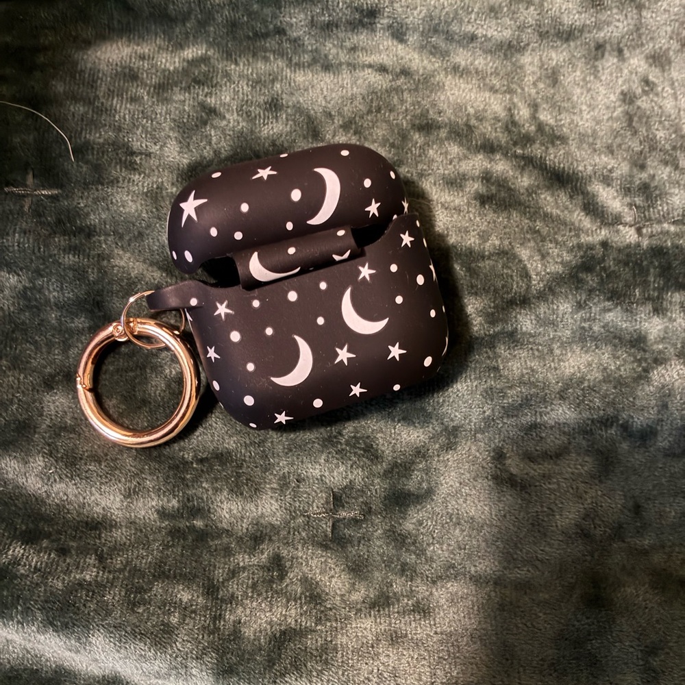 Black AirPods Case with Moon and Star Design
